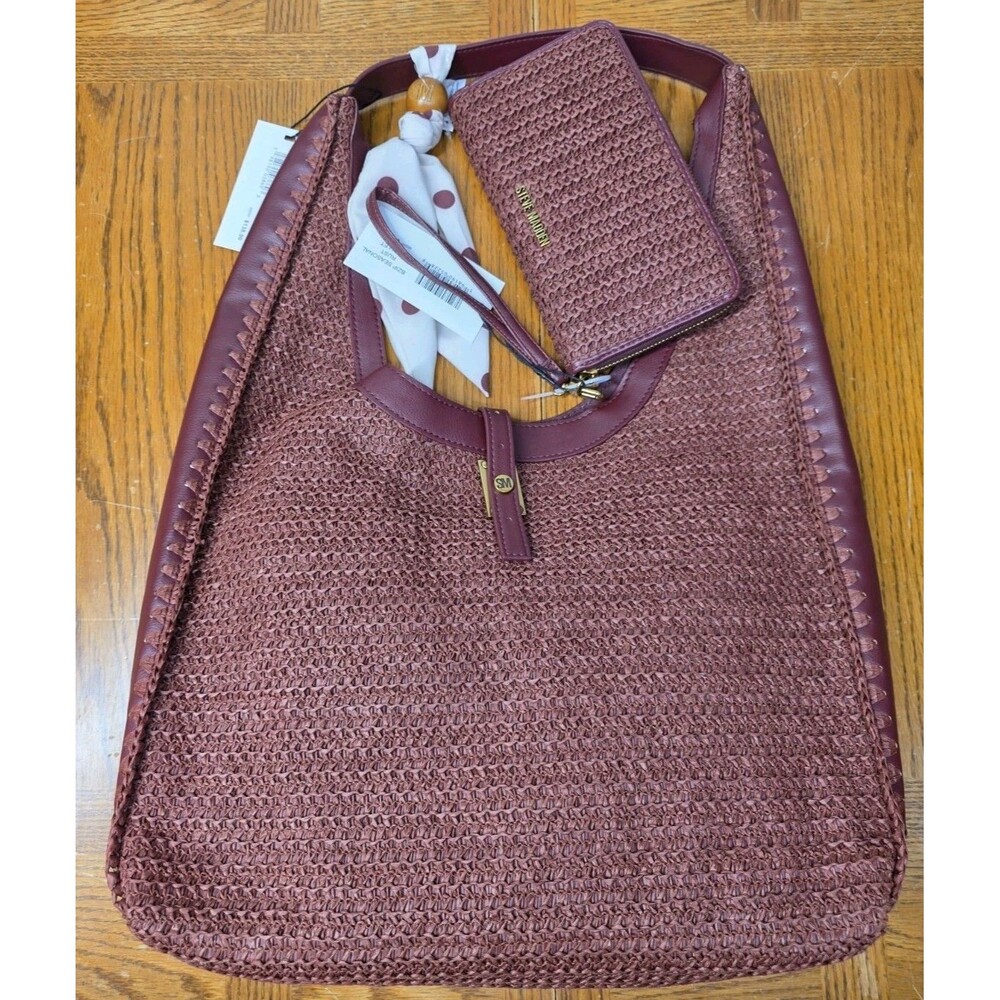 Steve Madden Burgundy Rust Woven Hobo Shoulder Bag with Scarf Accent W/Wallet